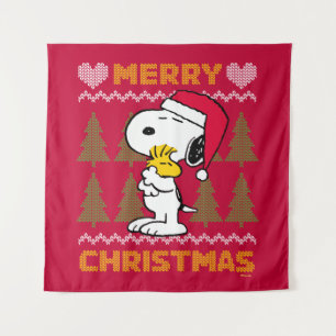 Erdnüsse   Snoopy & Woodstock Santa Claus Hug Wandteppich