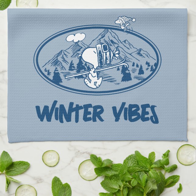 Erdnüsse | Snoopy & Woodstock Skifahren Geschirrtuch (Gefaltet)