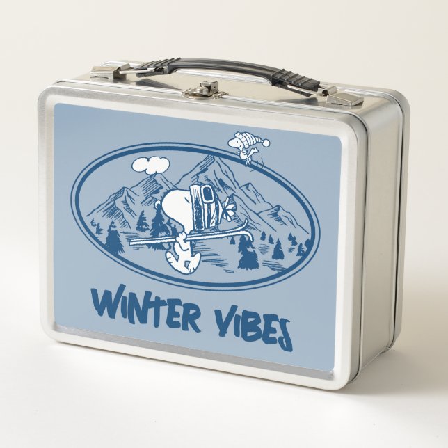 Erdnüsse | Snoopy & Woodstock Skifahren Metall Brotdose (Vorderseite)