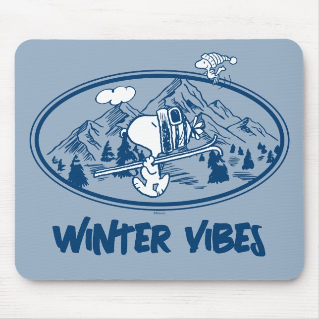Erdnüsse | Snoopy & Woodstock Skifahren Mousepad (Vorne)