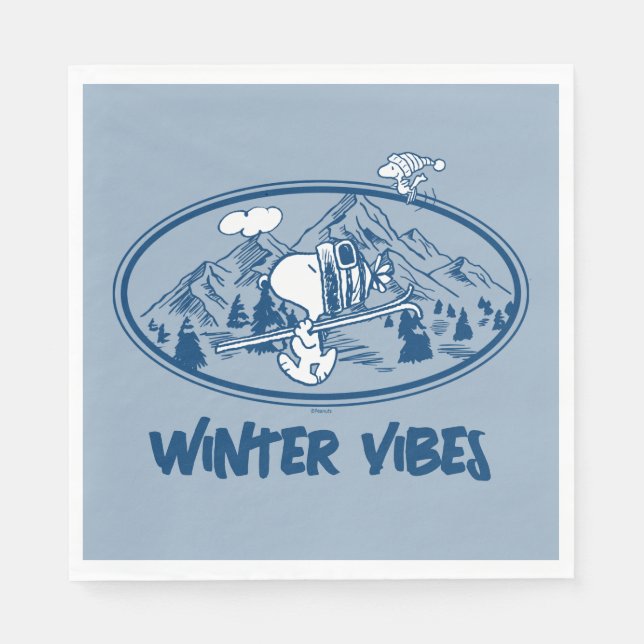 Erdnüsse | Snoopy & Woodstock Skifahren Serviette (Vorderseite)