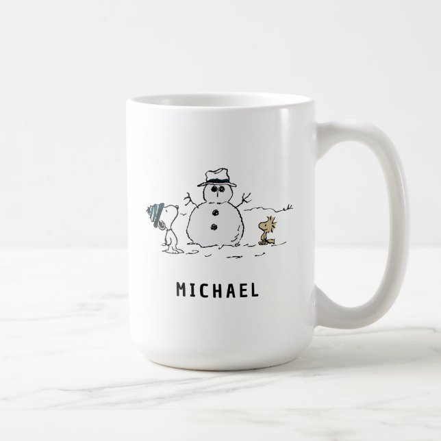 Erdnüsse | Snoopy & Woodstock Snowman | Name hinzu Kaffeetasse (Rechts)