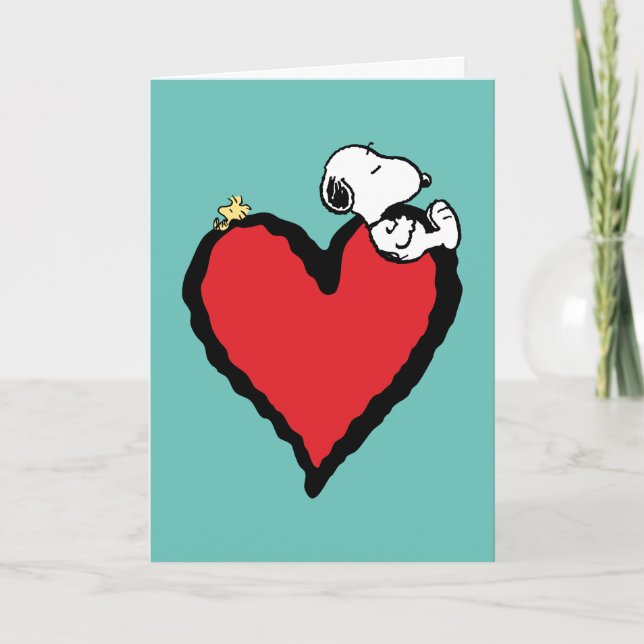 Erdnüsse | Snoopy & Woodstock Valentinherz Feiertagskarte (Vorderseite)
