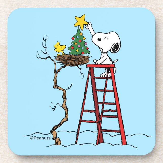 Erdnüsse | Snoopy & Woodstock Weihnachtsbaum Getränkeuntersetzer (Vorderseite)