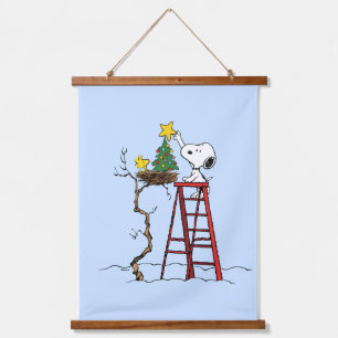 Erdnüsse   Snoopy & Woodstock Weihnachtsbaum Wandteppich Mit Holzrahmen