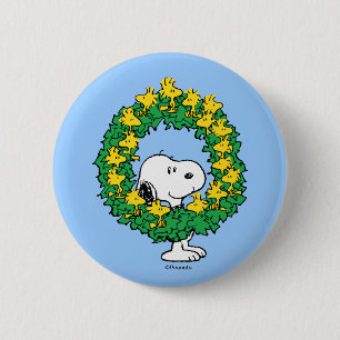 Erdnüsse Snoopy & Woodstock Weihnachtskranz Button