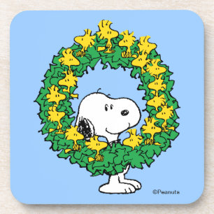 Erdnüsse   Snoopy & Woodstock Weihnachtskranz Getränkeuntersetzer