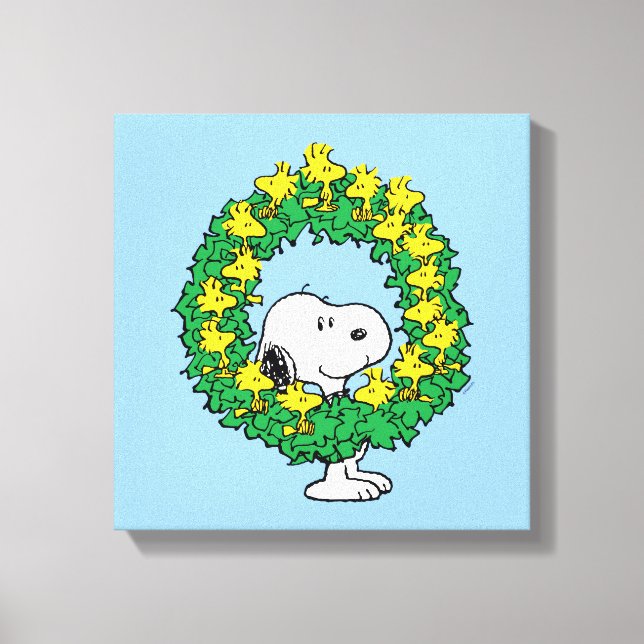 Erdnüsse | Snoopy & Woodstock Weihnachtskranz Leinwanddruck (Vorderseite)