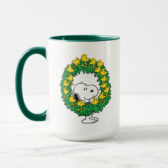 Erdnüsse | Snoopy & Woodstock Weihnachtskranz Tasse (Links)