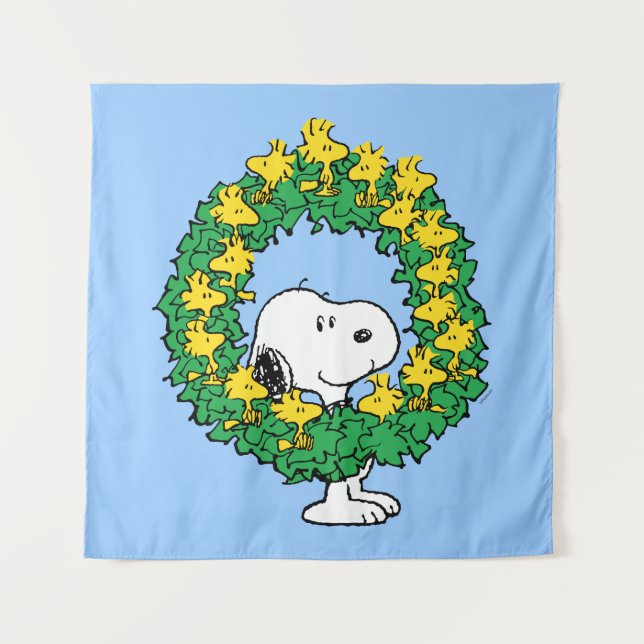 Erdnüsse | Snoopy & Woodstock Weihnachtskranz Wandteppich (Vorderseite)