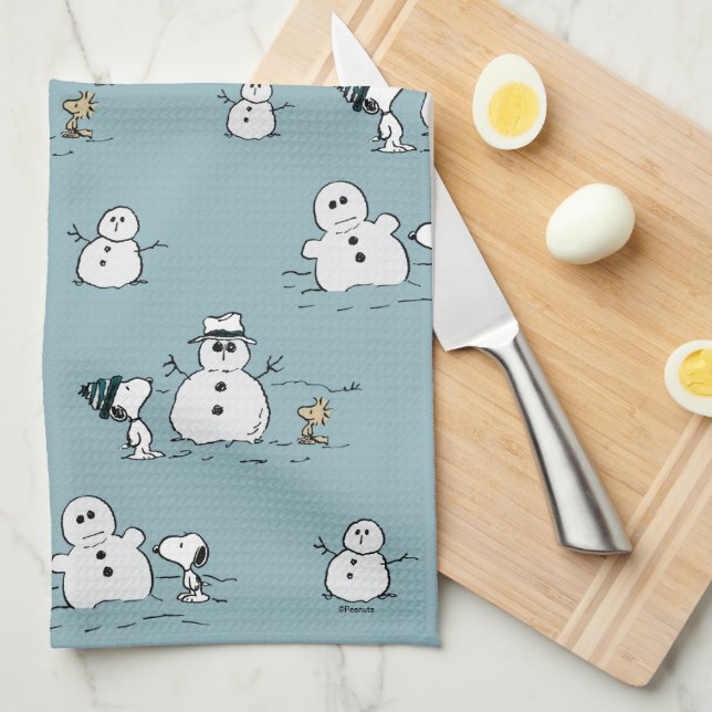 Erdnüsse | Snoopy & Woodstock Winter Break Pattern Geschirrtuch (Viertel Falte)