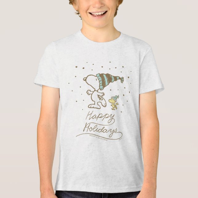 Erdnüsse | Snoopy & Woodstock Winter Skaten Tri-Blend Shirt (Vorderseite)