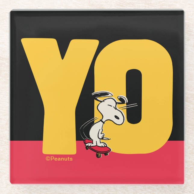 Erdnüsse | Snoopy YO Skateboard Glasuntersetzer (Vorderseite)