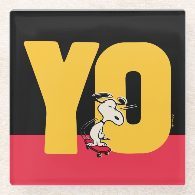 Erdnüsse | Snoopy YO Skateboard Glasuntersetzer (Vorderseite)