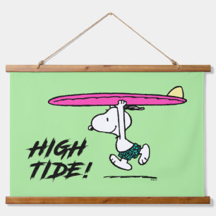 Erdnüsse   Snoopy zum Surfen Wandteppich Mit Holzrahmen