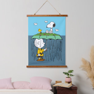 Erdnüsse   Sonniger Tag Regnerischer Tag Halb & Ha Wandteppich Mit Holzrahmen