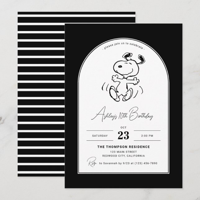 Erdnüsse | Tanzsnoopy Geburtstag Einladung (Vorne/Hinten)