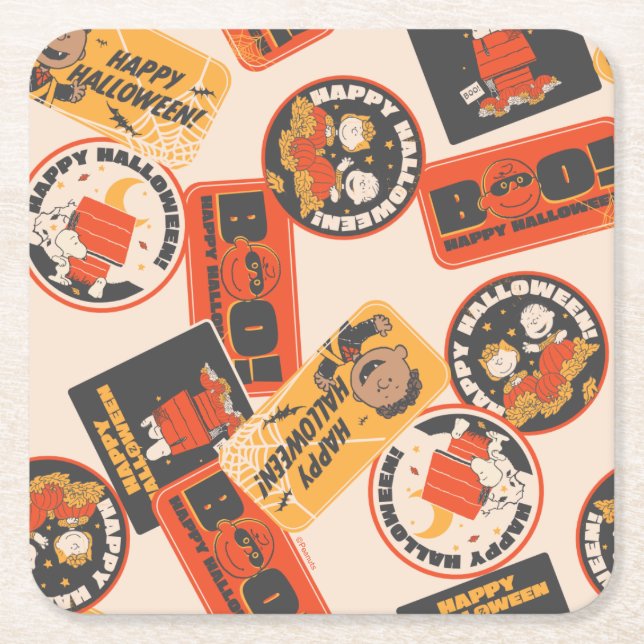Erdnüsse | Vintag Button Happy Halloween Pattern Rechteckiger Pappuntersetzer (Vorderseite)