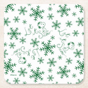 Erdnüsse   Weihnachts-Snoopy Let It Snow Pattern Rechteckiger Pappuntersetzer