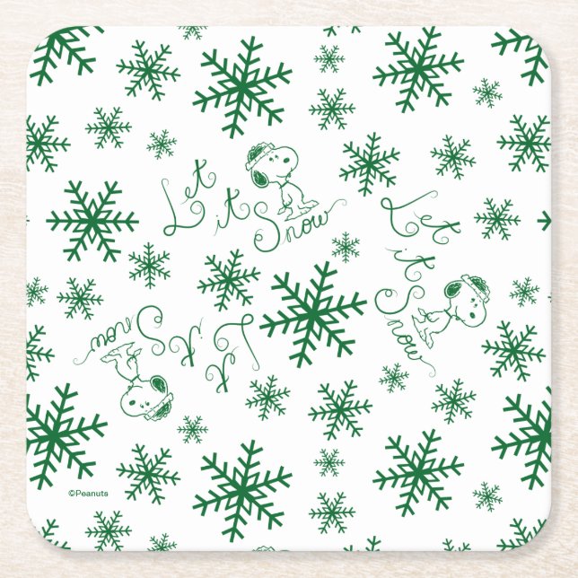 Erdnüsse | Weihnachts-Snoopy Let It Snow Pattern Rechteckiger Pappuntersetzer (Vorderseite)