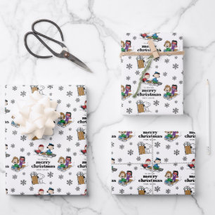 Erdnüsse Winterrodelmuster Geschenkpapier Set