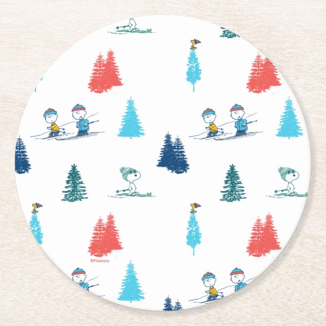 Erdnüsse | Winterskifahren der Pisten Muster Runder Pappuntersetzer (Vorderseite)