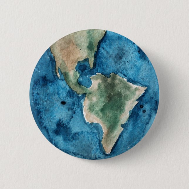 Erdplaneten-Aquarell-runder Knopf Button (Vorderseite)