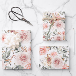 Erdrosa, botanisches Muster Geschenkpapier Set