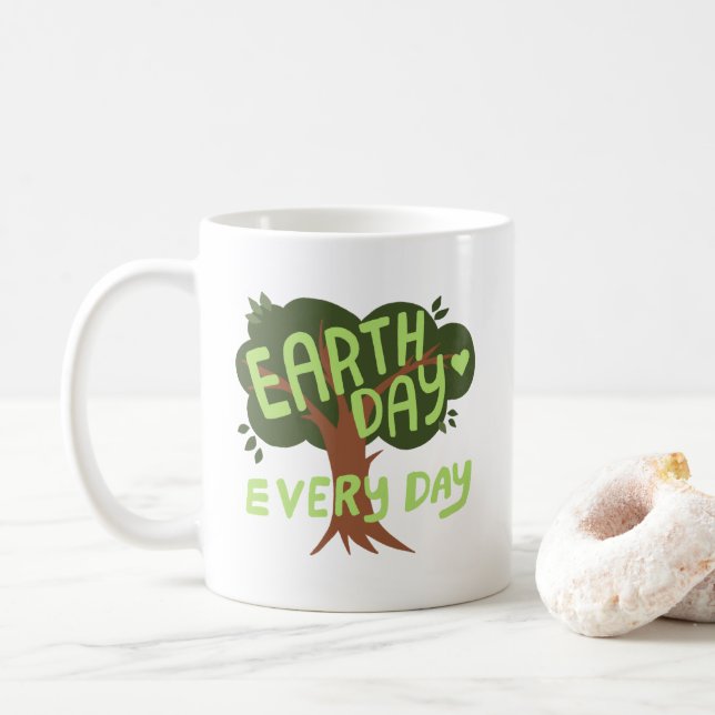 ERDTAG JEDEN TAG handgeschriebener Baum Kaffeetasse (Mit Donut)