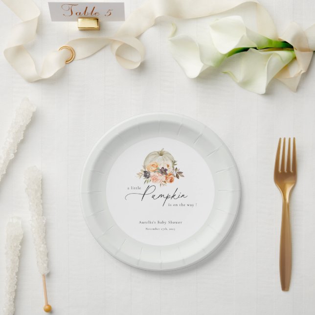 Erdthy Autumn Floral Pumpkin Baby Shooting Pappteller (Hochzeit)