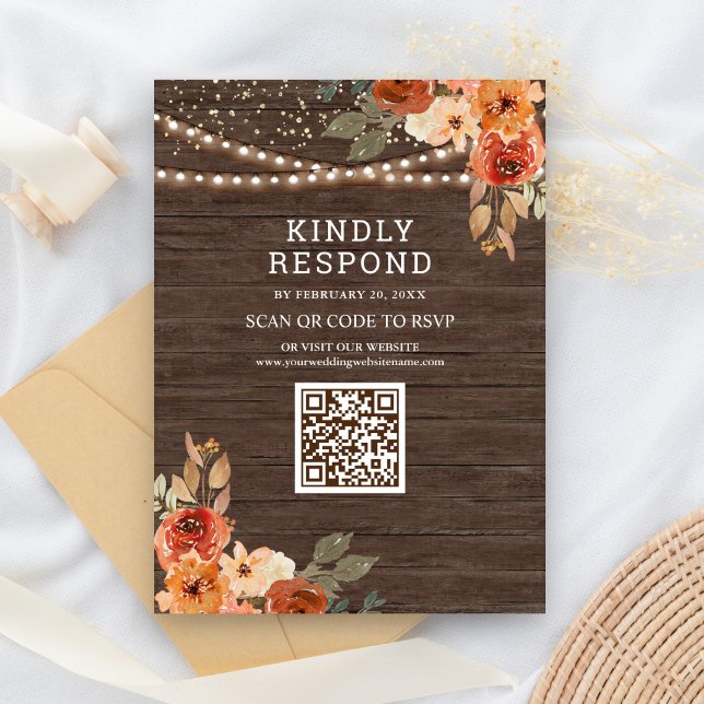 Erdthy Floral Wood Terracotta QR Code UAWG Wedding Begleitkarte (Von Creator hochgeladen)