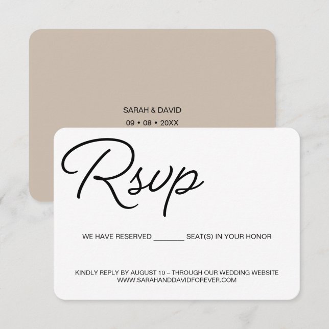 Erdton Beige Reservierte Sitze Benutzerdefinierte  Begleitkarte (Vorne/Hinten)