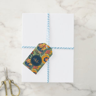 Erdtöne abstrakte Blume Muster, Monogramm Geschenkanhänger