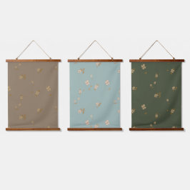 Erdtöne + Creme DitsyWood Topped Wall Tapestes Wandteppich Mit Holzrahmen