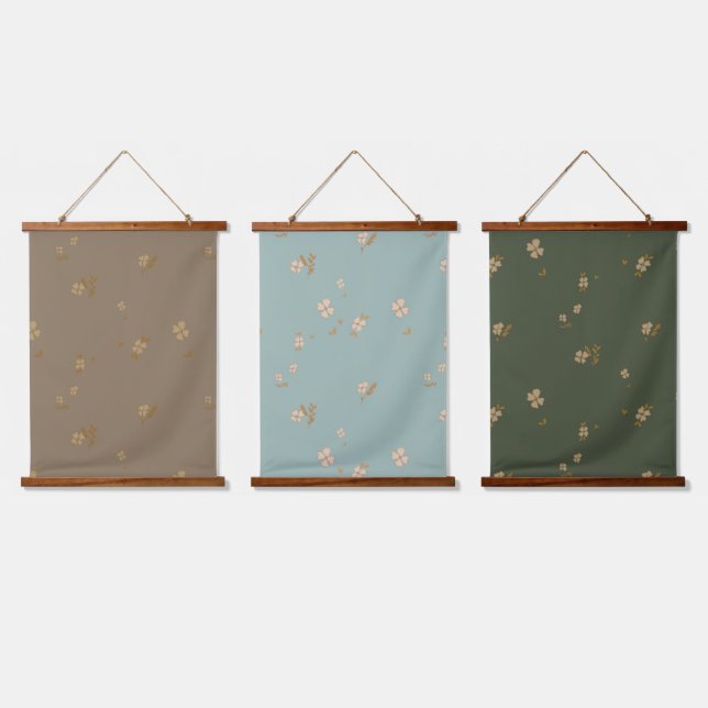 Erdtöne + Creme DitsyWood Topped Wall Tapestes Wandteppich Mit Holzrahmen (Dreifach)