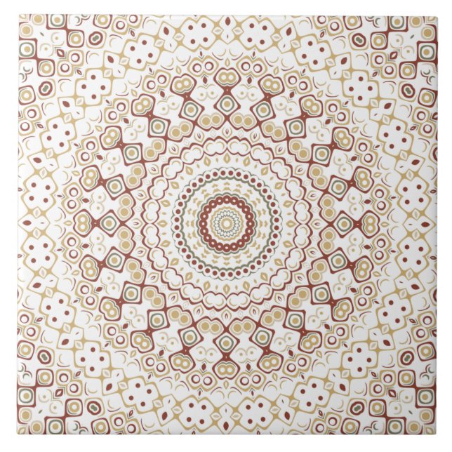 Erdtone Geometric Mandala Pattern Fliese (Vorderseite)