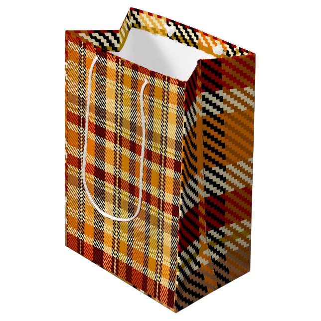 Erdtöne-Karo-Geschenktasche Mittlere Geschenktüte (Vorderseite Schrägansicht)
