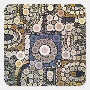 Erdtöne Konzentrische Kreise Mosaikmuster Quadratischer Aufkleber
