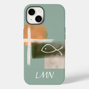 Erdtöne Kreuz und Fisch minimalistischer Kunst  Case-Mate iPhone 14 Hülle