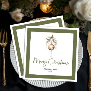 Erdtöne-Weihnachtsbaum-Kugelschrift Familien-Servi Serviette