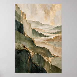Erdtönige abstrakte geschichtete Bergwandkunst Poster