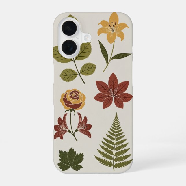Erdtönige Vintage-Flora iPhone 16 Hülle (Rückseite)