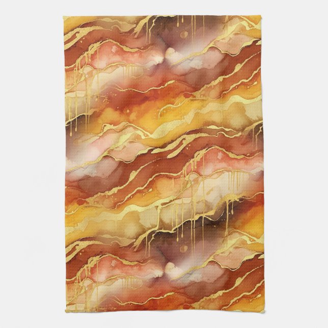 Erdtöniges Goldmarmor-Fluid-Art Geschirrtuch (Vertikal)