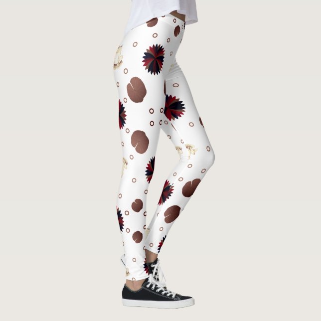 Erdtöniges Lotus- und Froschmuster  Leggings (Rechts)
