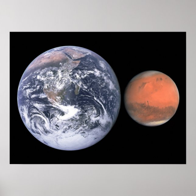 Erdvergleich und Mars-Größenvergleich Poster (Vorne)