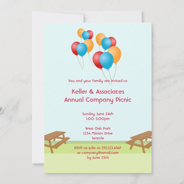 Ereignis des bunten Ballonsommer-Picknicks im Einladung (Vorderseite)