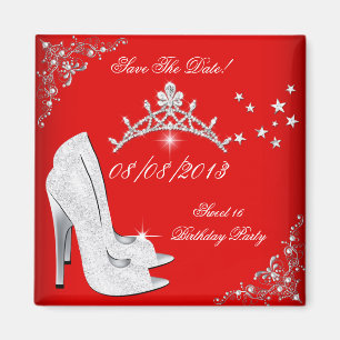Ereignisdatum merken Rote High Heels Schuhe Tiara Magnet