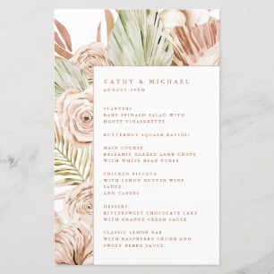 Ereignismenü für Boho-Rose und tropische Blätter