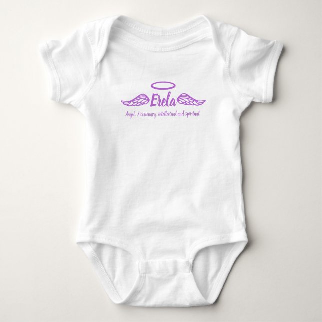 Erela girls name & bedeutung angel wings lila baby strampler (Vorderseite)