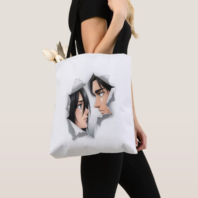 Eren & Mikasa AOT Ästhetik Risse-Papier-Tasche (Von Nahem)